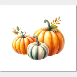 Watercolor Pumpkin Trio - Autumn Design - Fall Painting Posters and Art